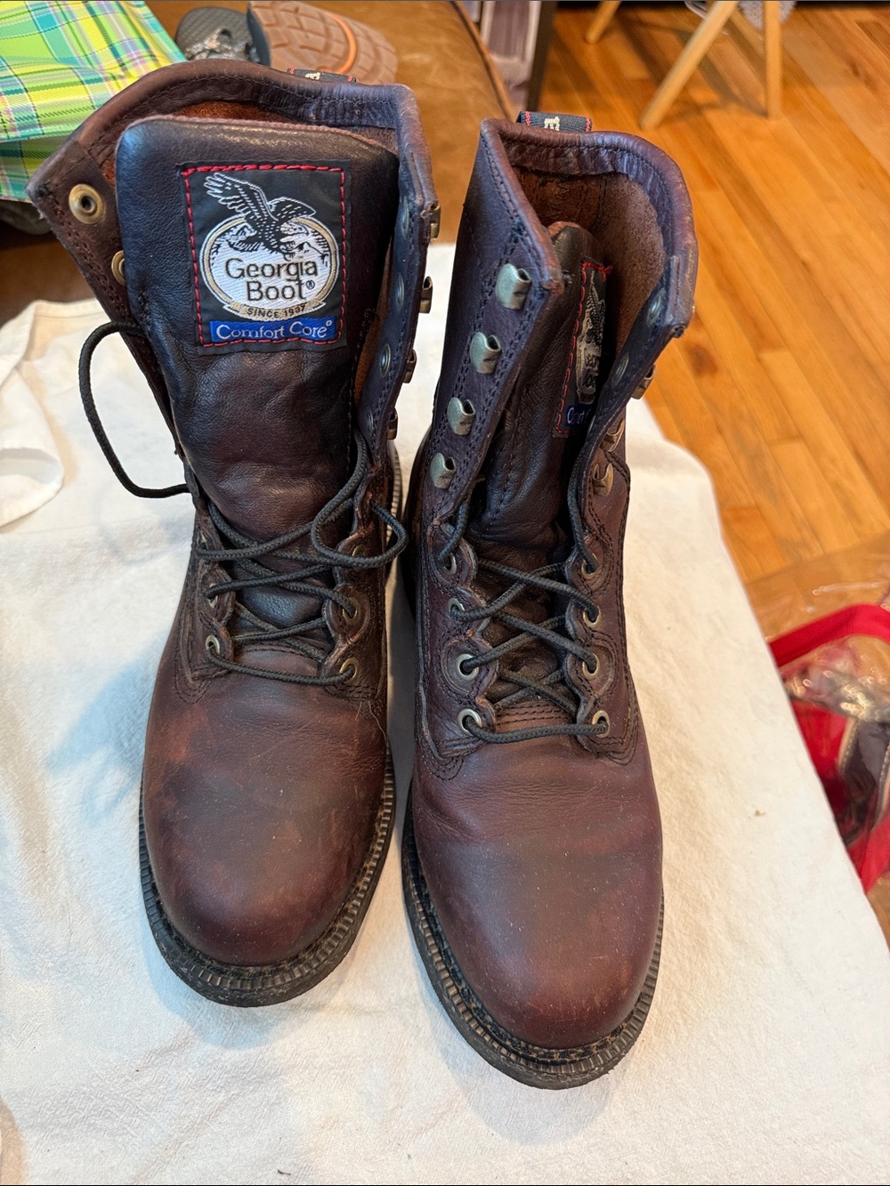 Georgia Boot Dark Brown Leather Lace-Up Work Boots Men’s 8” Carbo Tec Work Boot